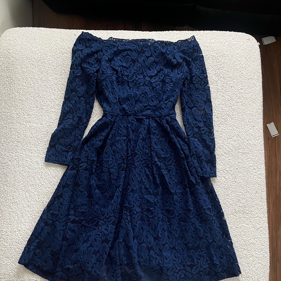 Elegant Navy Blue Lace floral Dress size S - Picture 3 of 10